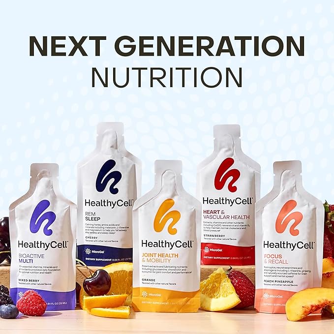 Healthycell Multivitamine liquide quotidienne bioactive pour hommes et femmes – Plus de 20 vitamines essentielles, minéraux et antioxydants pour le cerveau, le cœur, l'immunité, l'énergie, la peau et les cheveux – 30 sachets de gel