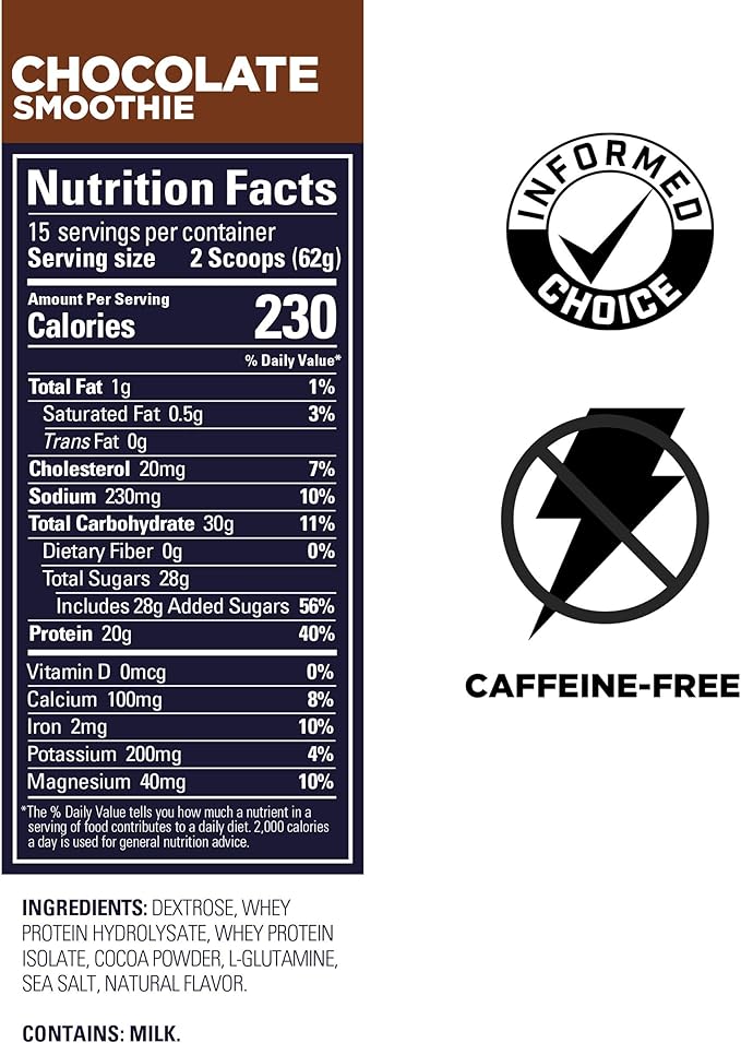 GU Energy Roctane Ultra Endurance Protein Recovery Drink Mix, Gluten-Free and Kosher Dairy, Recovery Support After Any Workout, 15-Serving Pouch, Chocolate Smoothie