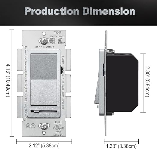 BESTTEN 10 Pack Matte Silver Dimmer Light Switch, Single Pole or 3-Way, Compatible with Dimmable LED, CFL, Incandescent and Halogen Bulb, LED Slide Dimmer Wall Switch, 120VAC, UL Listed