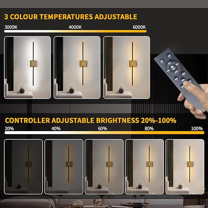 15800 mAh Battery Operated Wall Sconces with Remote Control Dimmable Wall Sconces Set of Two 3000K LED Brass Gold and Black Wireless Wall Light Battery Powered Cordless Rechargeable Sconces Decor