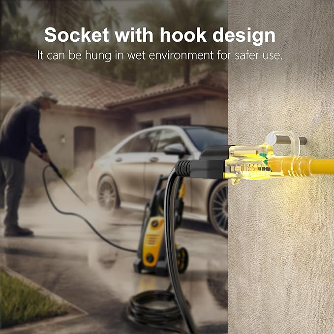 HUANCHAIN 12/3 25ft 2 Pack Heavy Duty Outdoor Extension Cord 25 ft Waterproof with Lighted end, Flexible Cold-Resistant 3 Prong Electric Cord Outside, 15Amp 1875W 12AWG SJTW, Yellow, ETL