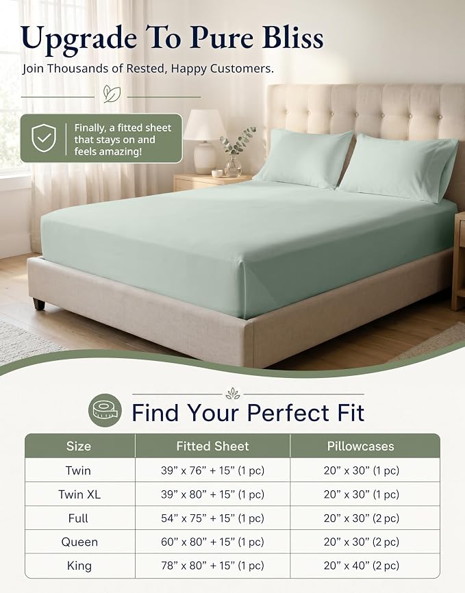 LANE LINEN Queen Size Fitted Sheet 100% Organic Cotton, Percale Weave, Low Pill Fade Resistant Eco Friendly Fully Elasticized Snug Fit Deep Pocket Queen Fitted (+Pillowcases) - Cool Blue