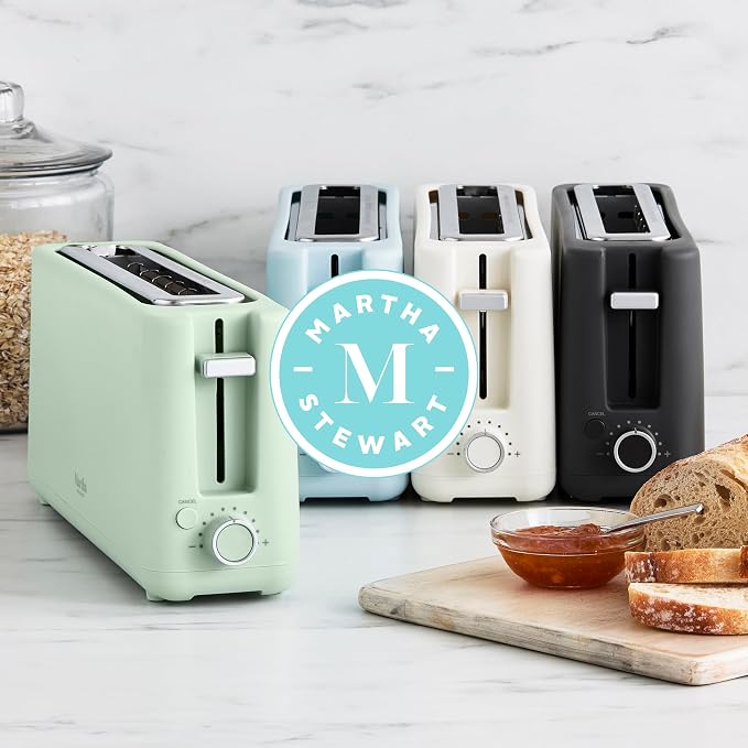 Martha Stewart 2 Slice Long Slot Toaster, Extra Wide for Sourdough & Bagels, 10 Setting Shade Control, Removable Crumb Tray, Self-Centering Design, Defrost/Reheat, Cancel, Slim Space-Saving, Indigo