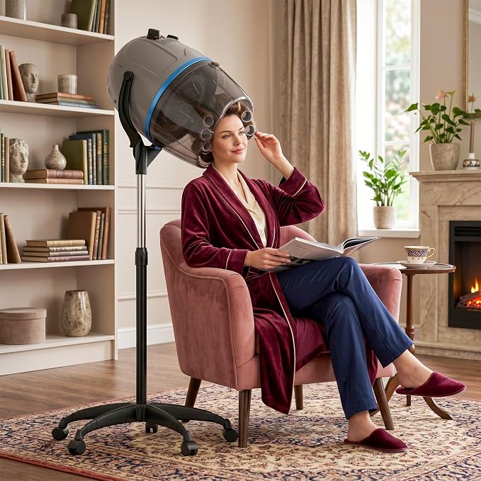 Nova Microdermabrasion Professional Hooded Floor Hair Dryer Adjustable Bonnet Hair Dryer Stand Up with Timer and Rolling Wheels for Beauty Spa Home Salon Equipment (Grey)