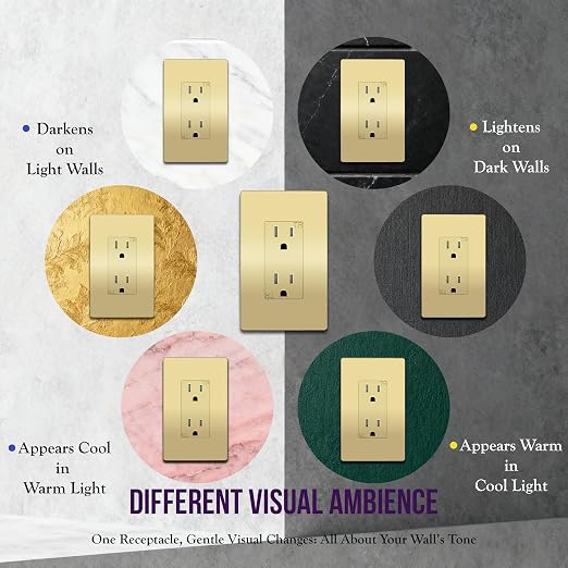 ENERLITES Elite Series Decorator Receptacle Outlet Child Safe Tamper-Resistant, Self-Grounding, Residential Grade, 15A 125V, UL Listed, Wall Plate Included, 61501-TR-GDWP2P, Gold (2 Pack)
