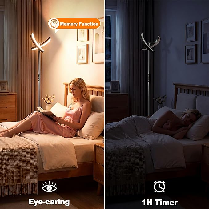 mukuxin Floor Lamp for Living Room, Floor Lamp with Remote Control & Touch Control, 36W 2600lm Standing Lamp with 2 Rotatable Light, 3000-6000K Dimmable LED Floor Light for Bedroom Office