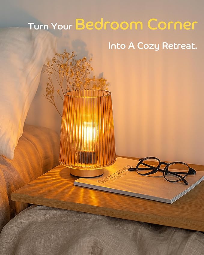 LUSHARBOR Battery Operated Decorative Lamp with Timer, Small Cozy Table Lamp for Bedside & Home Decor, Aesthetic Cordless Battery Powered Accent Lamp for Living Room Shelf, Amber