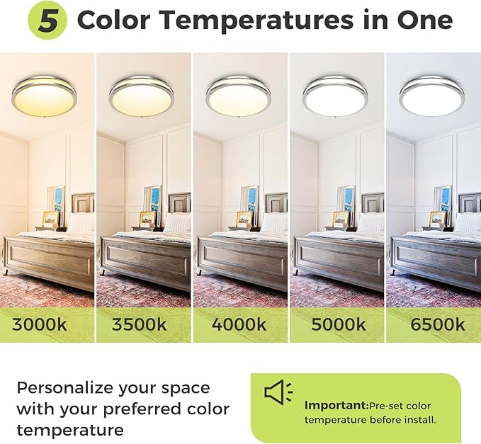hepside 4 Pack Flush Mount Ceiling Light Fixture, Dimmable & 5 Color Temperatures Ceiling Light Black, 10inch 15W 3000K 3500K 4000K 5000K 6500K Adjustable Ceiling Lamps for Bathroom Bedroom Hallway