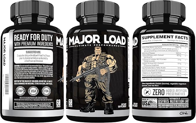 ONL Major Load Testosterone Booster for Men - Semen Volume Booster - Libido Booster for Men with Horny Goat Weed, Maca Root, Tongkat Ali - Energy, Stamina & Strength - 60 Caps, Non-GMO, Made in USA