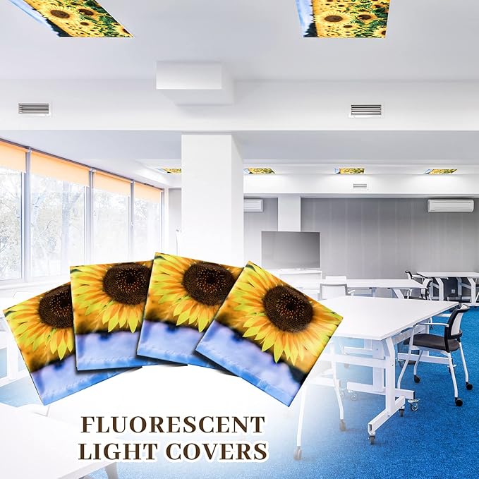 Hortsun 6 Pcs Fluorescent Light Covers - 4 x 2 Feet Magnetic Light Filters, Ceiling Lights Covers for Classroom Fluorescent Shade, Hospitals, School Office Cubicle Decor(Sunflower)