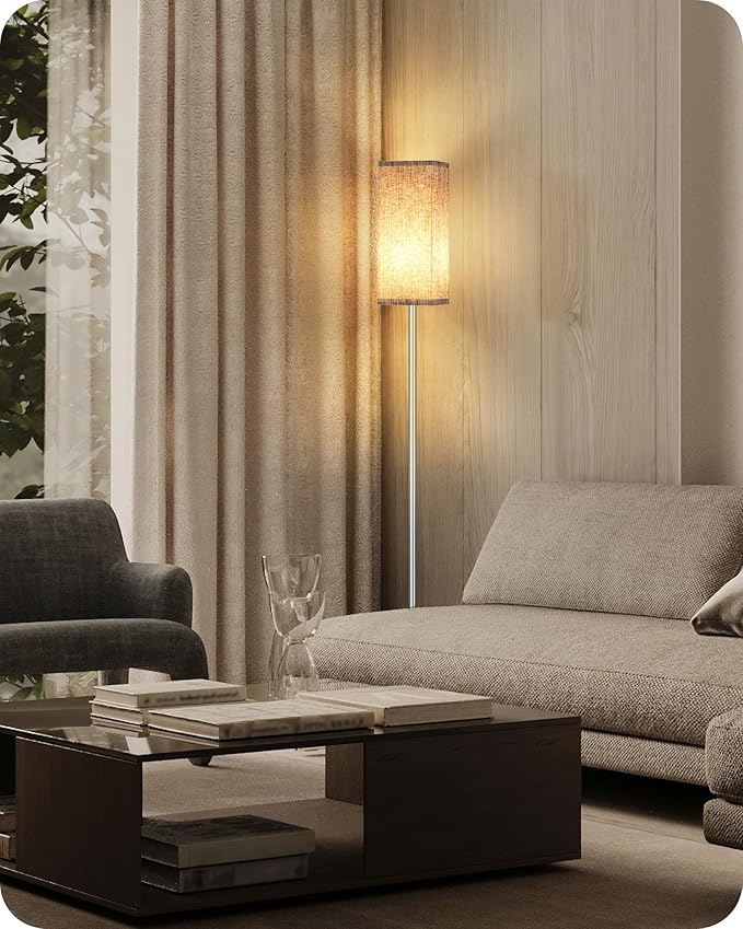 64.2'' Dimmable Floor Lamp for Living Room with Remote and Foot Switch, Corner Floor Lamp for Bedroom, Includes 10W A19 Bulb, Modern Standing Tall Lamp, ETL Listed Silver and Beige SE17LD05