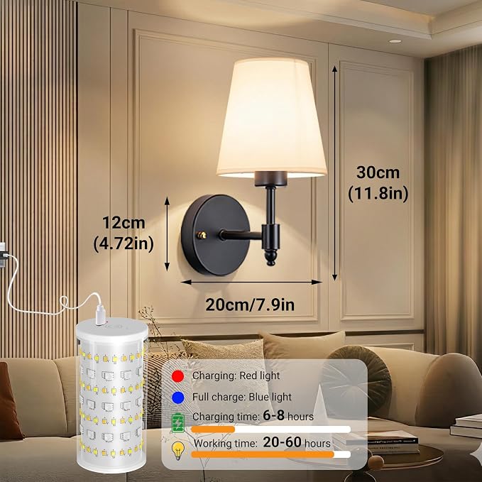 Battery Operated Wall Sconces Set Of Two, Wireless Battery Wall Light With 10000mAh RGB Rechargeable Magnetic Bulb, Rechargeable Wall Sconce With Remote Control For Bedroom, No Electrician Required
