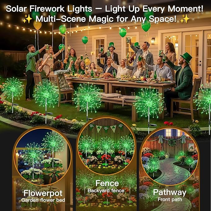 suddus Solar Garden Lights Outdoor - 150 LED Green Firework Lights Waterproof with 8 Modes, Solar Stake Lights Decorations for Outside Yard Pathway Flower Bed Halloween Decor (2 Pack)