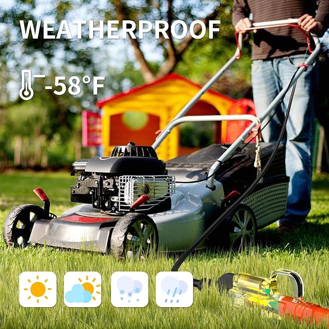 250 ft 12/3 Outdoor Extension Cord Waterproof Heavy Duty with Lighted End 12 Gauge 3 Prong, Flexible Cold-Resistant Long Power Cord Outside, 15Amp 1875W SJTW Orange ETL Listed POWGRN