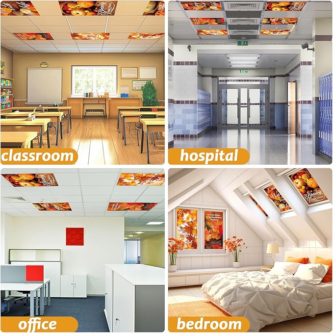 8 Pcs Fluorescent Light Covers with 80 Magnets Decorative for Classroom Ceiling Lights 4 x 2 Feet Magnetic Light Cover Filter Easy Install for Office Hospital Home Ceiling Supplies(Maple Leaf Bible)