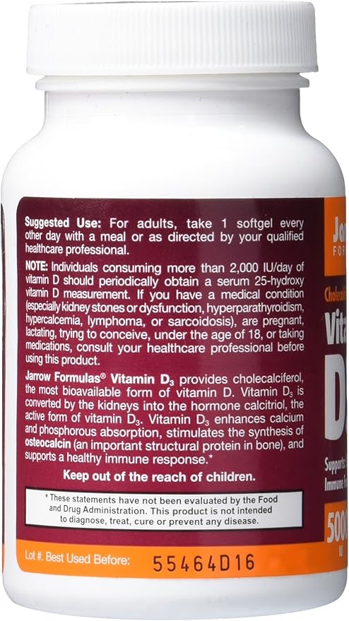 Jarrow Formulas Ultra Strength Méthyl B-12 5000 mcg & Méthyl Folate 800 mcg + P-5-P & Vitamine D3 125 mcg (5000 UI) - 100 doses (gélules)