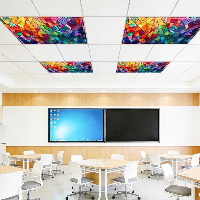 4 Pack 2x4 FT Magnetic Fluorescent Light Covers, Ceiling Light Filters for Classroom Office Home Hospital, Easy Install Decorative Drop Ceiling Panels