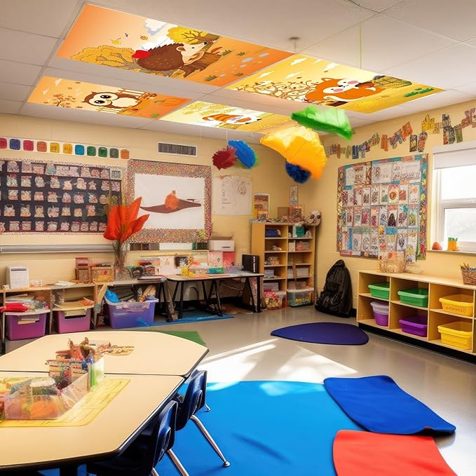8 Pcs Fluorescent Light Covers with 80 Magnets Fall Animal Decorative for Classroom Ceiling Light 4 x 2 Feet Magnetic Lights Covers Filter for Office Hospitals Home Autumn Classroom Decor(Fall Animal)