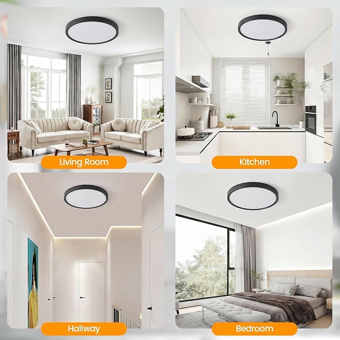 TALOYA 4-Pack 10 Inch Flush Mount LED Ceiling Light Fixture, 5CCT, Black | 100–240 VAC Input,Edge-Lit Low Profile Round Design Ideal for Bedroom,Bathroom,Kitchen,Laundry,Closet