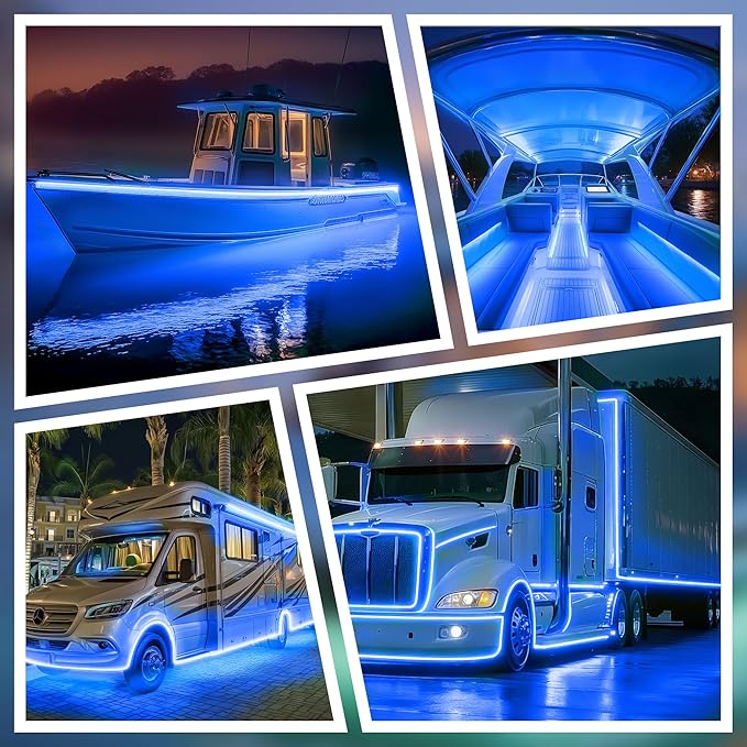 SHUNLEE Boat Led Light Strip Blue 40FT, IP67 COB Waterproof Marine Pontoon Led Lights, Boat Interior Lights for Night Fishing, Kayak, RV, Jon, Bass (40FT-Blue)