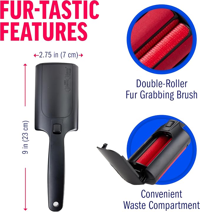 Chom Chom Roller Pet Hair Remover and Mini Reusable Lint Roller - ChomChom Cat and Dog Hair Remover for Furniture, Couch, Carpet + Mini ChomChom for Clothes