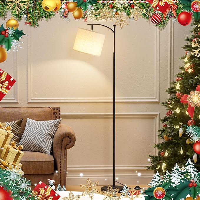 Ambimall 60" Floor Lamp with Remote Control and Stepless Dimmable Bulb, Colors Temperature & Brightness Adjustable, Modern Floor Lamps for Living Room, Deep Beige Shade & Black Pole