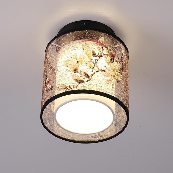 Decorative 12V RV LED Pendent Dining-Room Lamp with in-Built LED (not Replaceable), 12V RV Interior Light Fixture with On&Off Switch for RV Motorhome Camper Trailer, Fabric Shade
