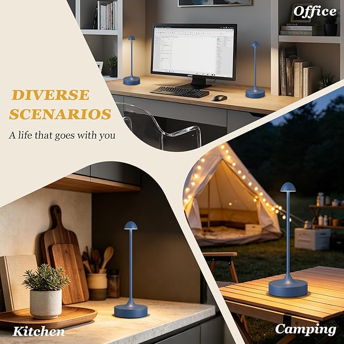 Kakanuo Rechargeable Cordless Table Lamp, Battery Operated Lamps, 3-Color Stepless Dimming, Portable Wireless Desk Lamp, LED Lighting for Dining Room, Restaurant, Office, Bar, Home(Navy 2 Pack)