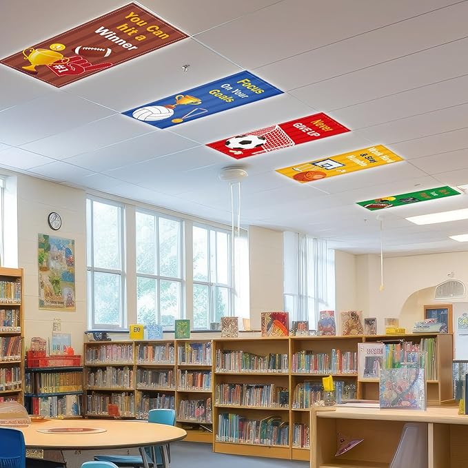 Wiooffen 8 Pcs Fluorescent Light Covers with 60 Magnets Decorative for Classroom Ceiling Lights 4 x 2 Feet Magnetic Light Cover Filter Easy Install for Office Hospital Home Ceiling Supplies (Sports)