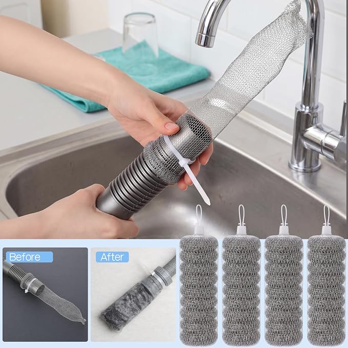 Yaocom 400 Pack Washing Machine Lint Traps for Washing Hose Stainless Steel Snare Traps Washer Lint Catcher Mesh Machine Filter with Cable Ties for Washer Sink Drain Hose (Grey)