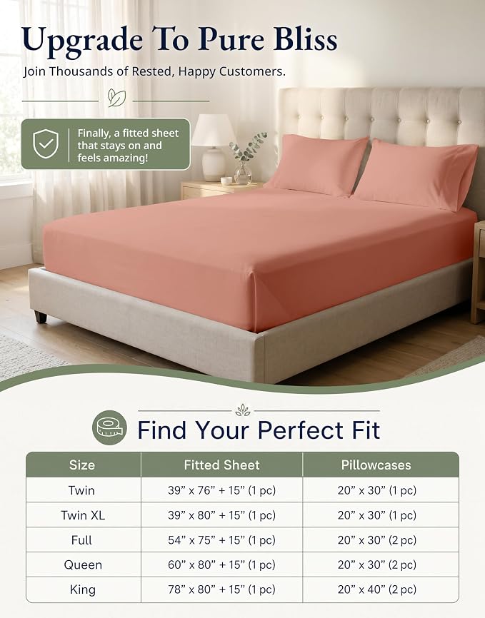 LANE LINEN King Size Fitted Sheet, 100% Organic Cotton, 3-Piece Set (1 Fitted Sheet,2 Pillowcases), Percale Weave, Ultra Soft, Breathable,Fits Mattress Upto 15" Deep - Rose Dawn (No Flat Sheet)