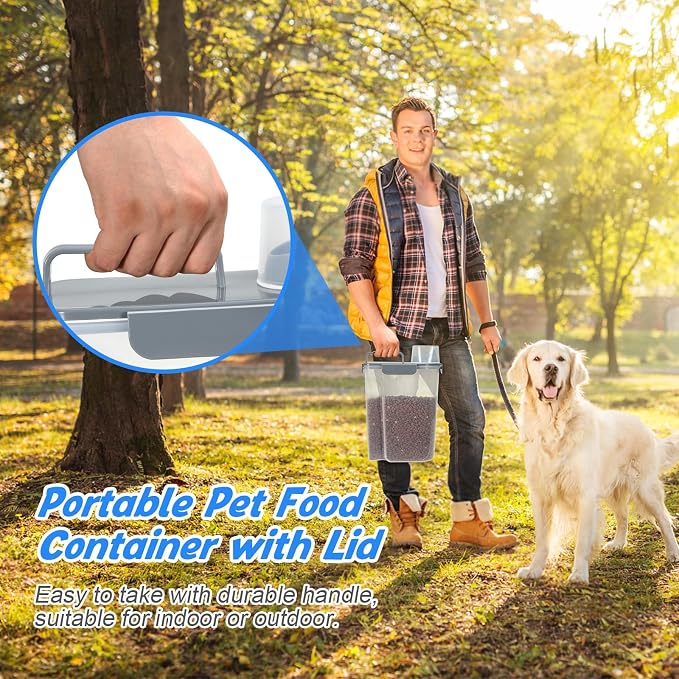 TBMax 2 Pack Cat Dog Food Storage Containers 10 to 14 Lbs, Portable Travel Pet Container Dispenser with Easy-Pouring Spout & Cup, Airtight Bird Seed Container Dog Treat Storage Bin