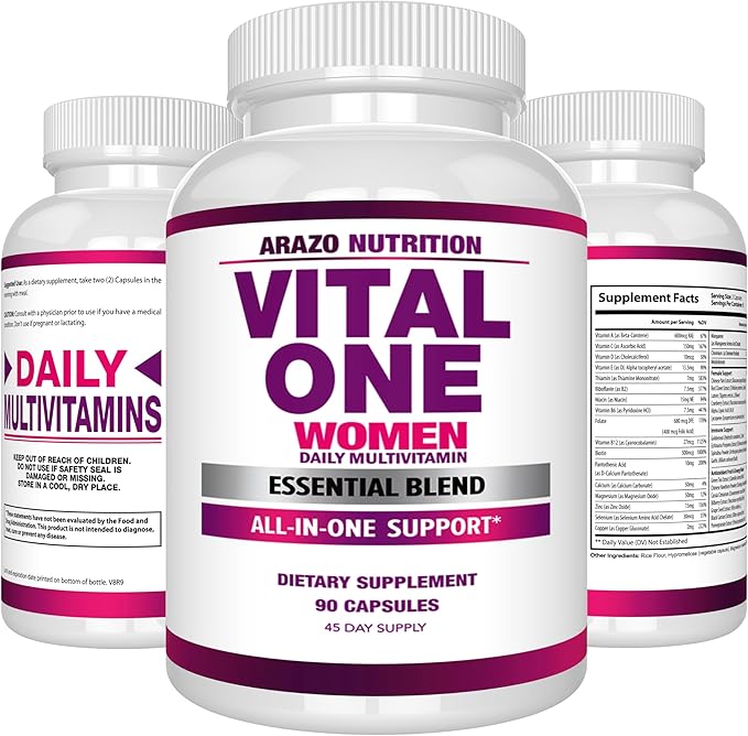 Arazo Nutrition Vital One Multivitamines pour Femmes - Complément Alimentaire Quotidien Complet - 90 Gélules Véganes