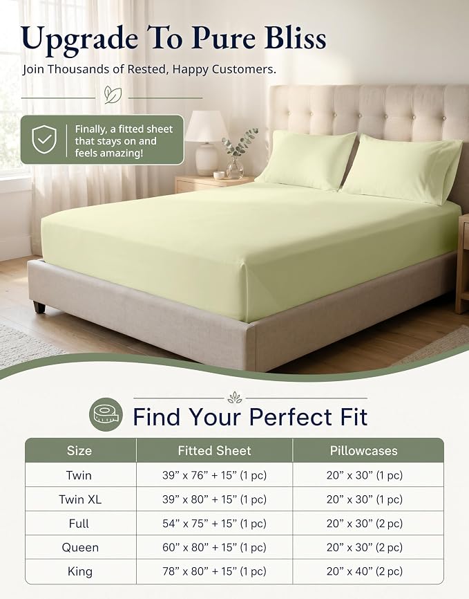 LANE LINEN Full Fitted Sheet, 100% Organic Cotton, 3-Piece Set (1 Fitted Sheet,2 Pillowcases), Percale Weave, Bed Bottom Sheet, Ultra Soft, Fits Mattress Upto 15" Deep - Vanilla(No Flat Sheet)