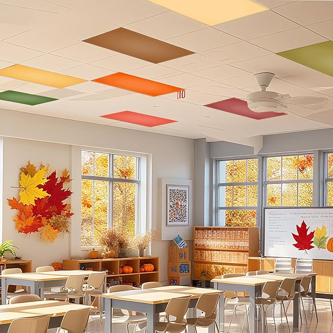 8 Pcs Fluorescent Light Covers with 80 Magnets Decorative for Classroom Ceiling Lights 4 x 2 Feet Magnetic Light Cover Filter Easy Install for Office Hospital Home Ceiling Supplies (Fall Color)