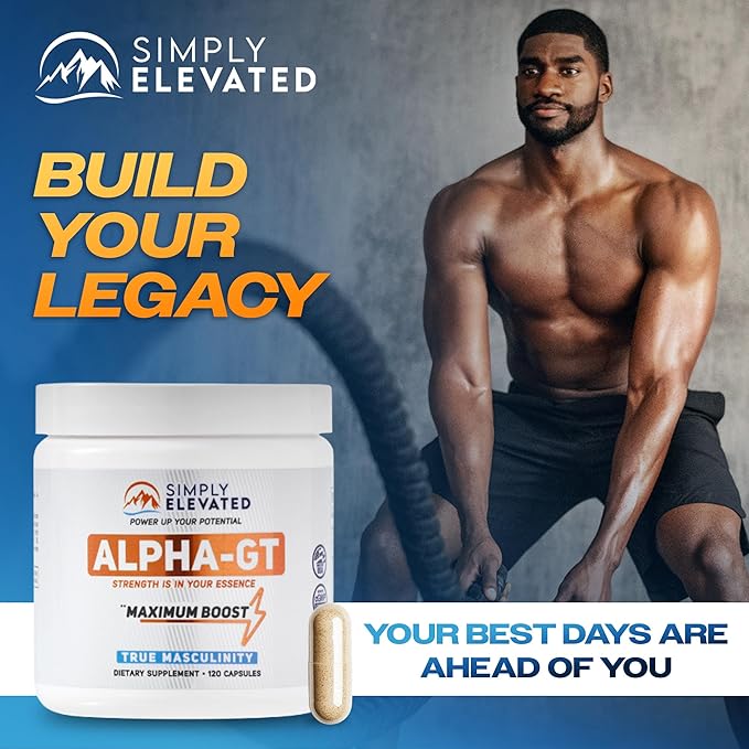 Simply Elevated Alpha-GT - 14-in-1 Male Enhancing Supplement, Testosterone Booster for Men with Ashwagandha, Tongkat Ali, Tribulus & Fenugreek, Supports Masculine Energy, Drive & Confidence, 2500 mg