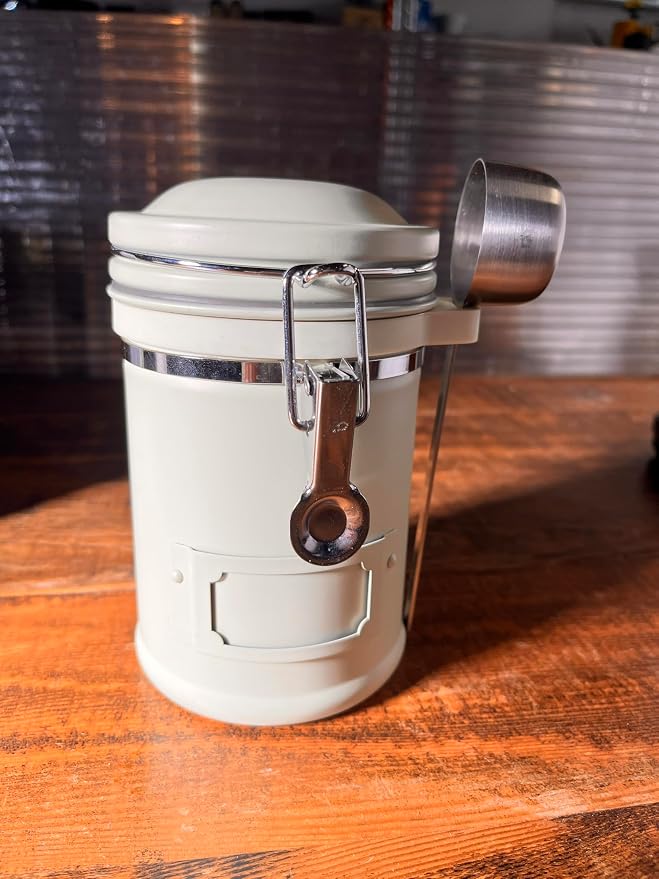 PRINCE G Airtight Coffee Canister, Light-Blocking Stainless Steel Coffee Storage Container with Scoop, 260g Coffee Bean Storage Jar, Beige