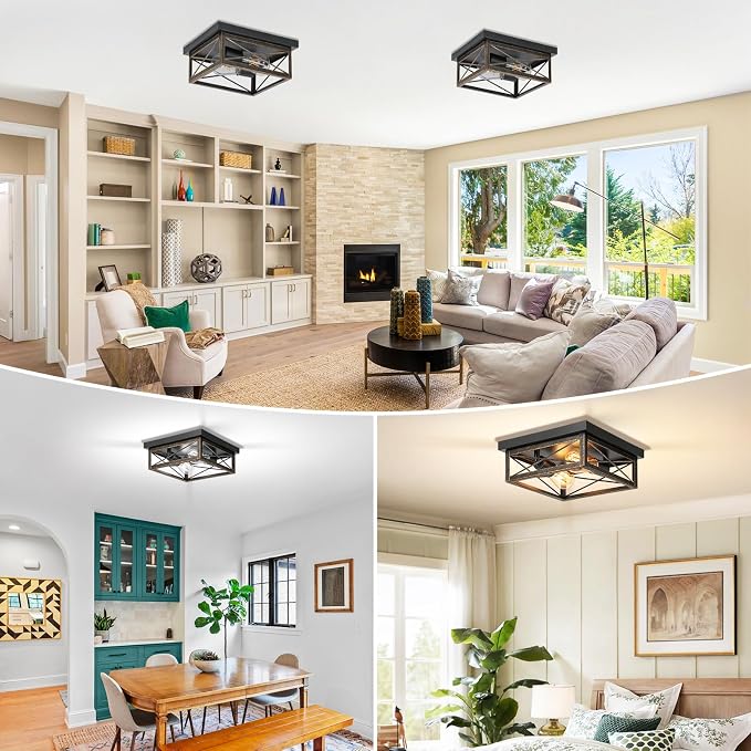 Oil Rubbed Bronze Hallway Light Fixture Ceiling, 2-Light Farmhouse Industrial Flush Mount Ceiling Lamp, 1-Pack Metal Kitchen Light Fixture, Close to Ceiling Lamp for Bedroom Living Room Entryway