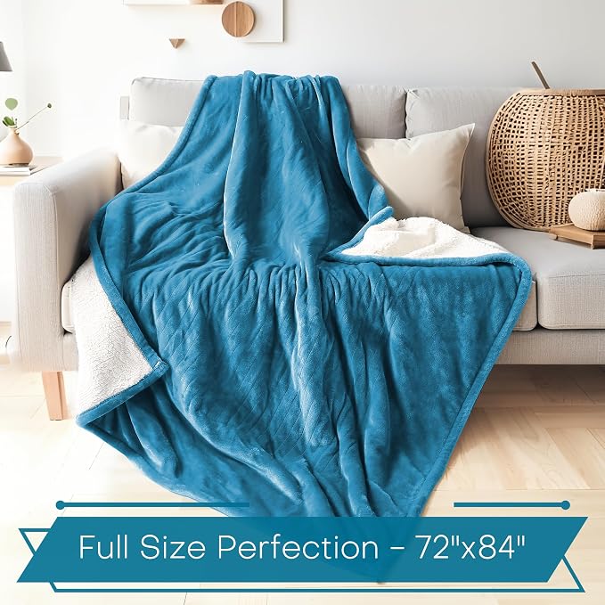 Electric Heated Blanket 72"x84" Full Size, Dual-Sided Flannel & Sherpa, 9 Heat Settings & 1-10H Auto Off, Soft Warm for Home, Office, Bed, Couch, Machine Washable, Ideal Winter Gift, Tile Blue
