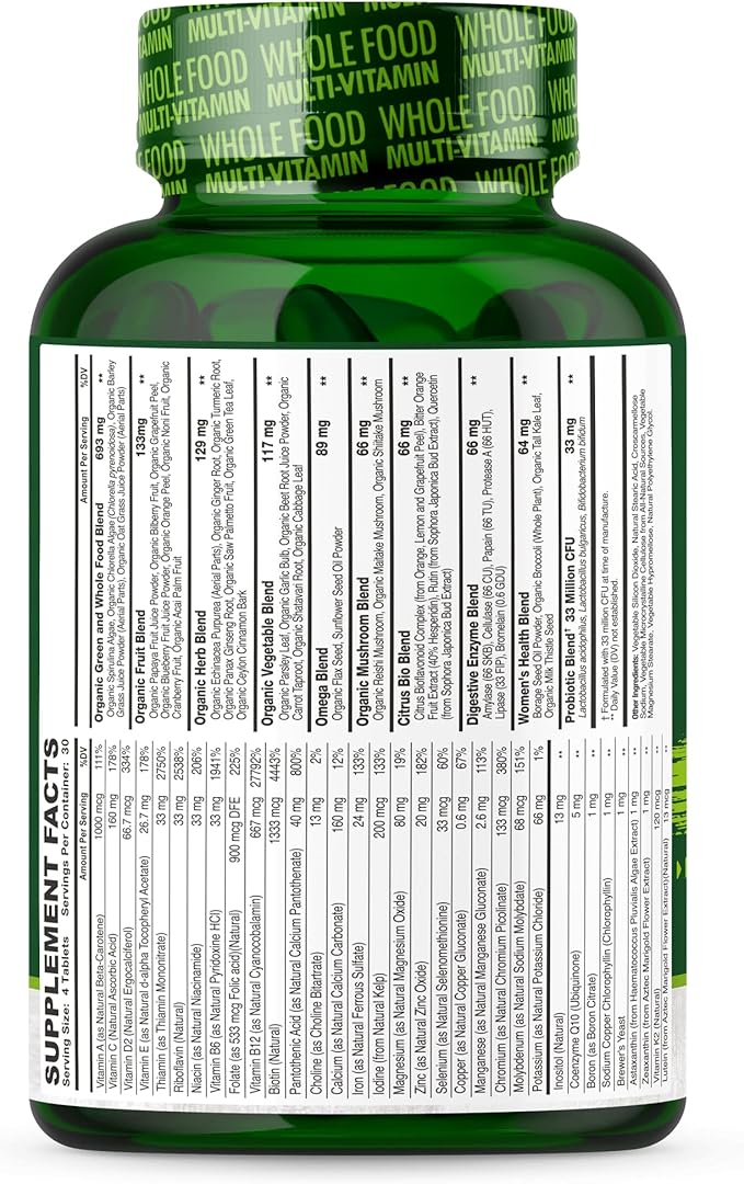 Multivitamine aliments complets Wholesome Wellness pour femmes – Multi-vitamines, minéraux, extraits biologiques naturels – 120 comprimés