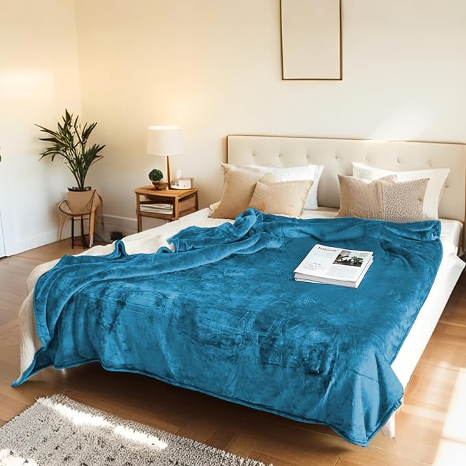 Electric Heated Blanket 62"x84" Twin Size, Dual-Sided Flannel & Sherpa, 6 Heat Settings & 1-10H Auto Off, Soft Warm for Home Office Bed Couch, Machine Washable, ETL Certified, Tile Blue