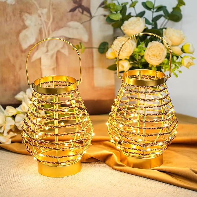 Set of 6 Metal Cordless Table Lamp 8 "H Metal Cage LED Cage Lamp with 6-Hour Timer, Vintage Decorative Fairy Lights Lantern for Indoor/Outdoor Bedrooms Weddings Parties Patio Events