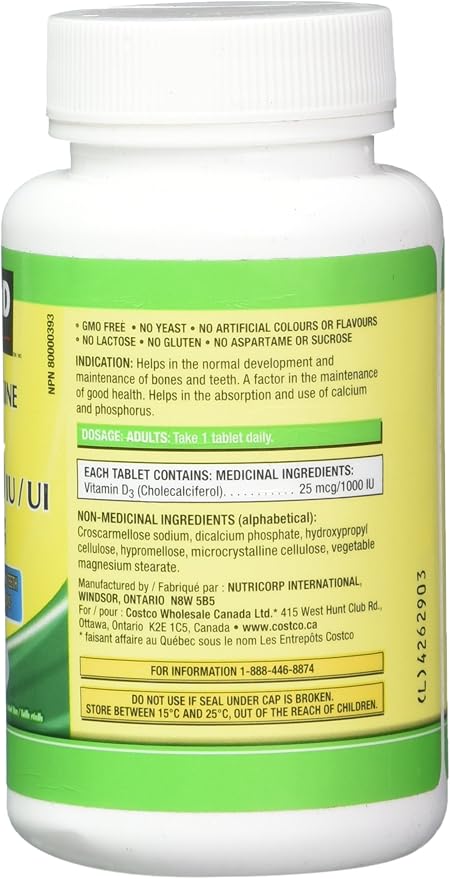 Kirkland Signature Vitamine D3 1000 UI, 360 Comprimés