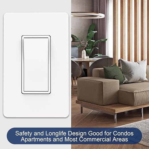 ThunderWay 3 Way Matte White Light Switch with Cover Plate, 15A 120/277 V Three Way Decorative Paddle Switches, Self-Grounding, Residential and Commercial Grade, UL Listed, 20 Pack