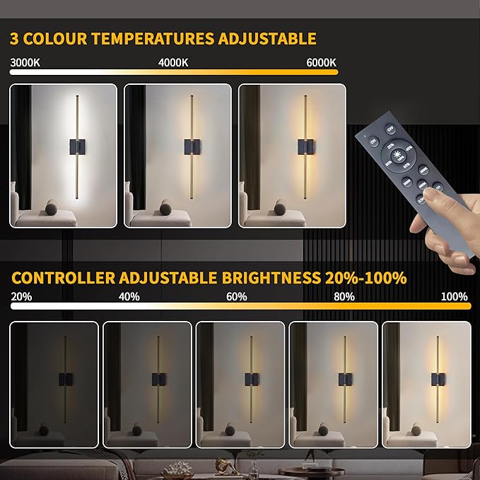 15800 mAh Battery Operated Wall Sconces with Remote Control Dimmable Wall Sconces Set of Two 3000K LED Brass Gold and Black Wireless Wall Light Battery Powered Cordless Rechargeable Sconces Decor
