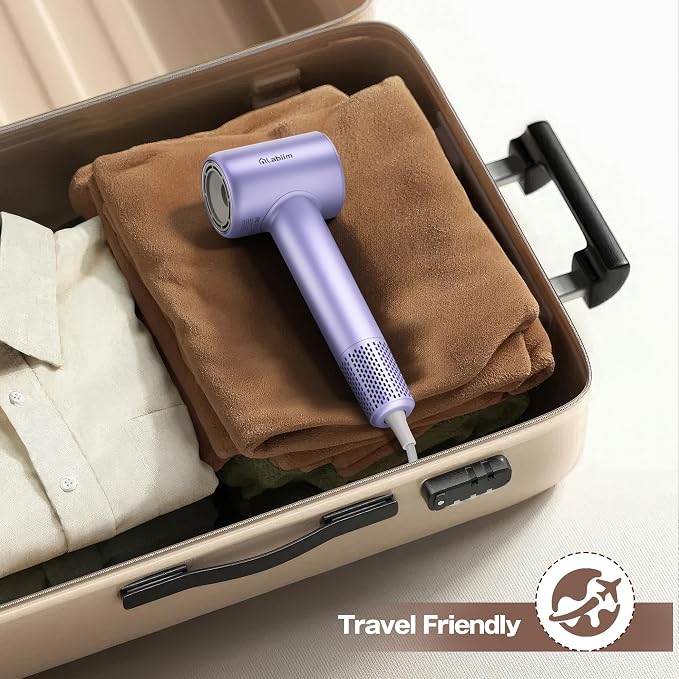Labiim Hair Dryer, High-Speed Ionic Blow Dryer 110,000 RPM Brushless Motor for Fast Drying, 200M Ions Frizz & Thermo-Control HairDryer with Magnetic Nozzle, Quiet Compact for Home Travel, Purple