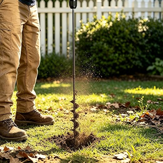 TCBWFY 2x32 Inch Auger Drill Bit for Planting - Long Handle Easy Planter Garden Auger - Bulb & Bedding Plant Augers - Post Hole Digger for 3/8”Hex Drive