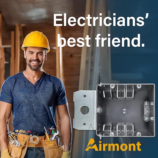 (4 Pack) Adjustable 2-Gang Electrical Box for New Construction – Heavy-Duty Grey PVC Switch & Outlet Box with Metal Bracket, ETL Listed Junction Box for Switches, Outlets & Wiring Projects