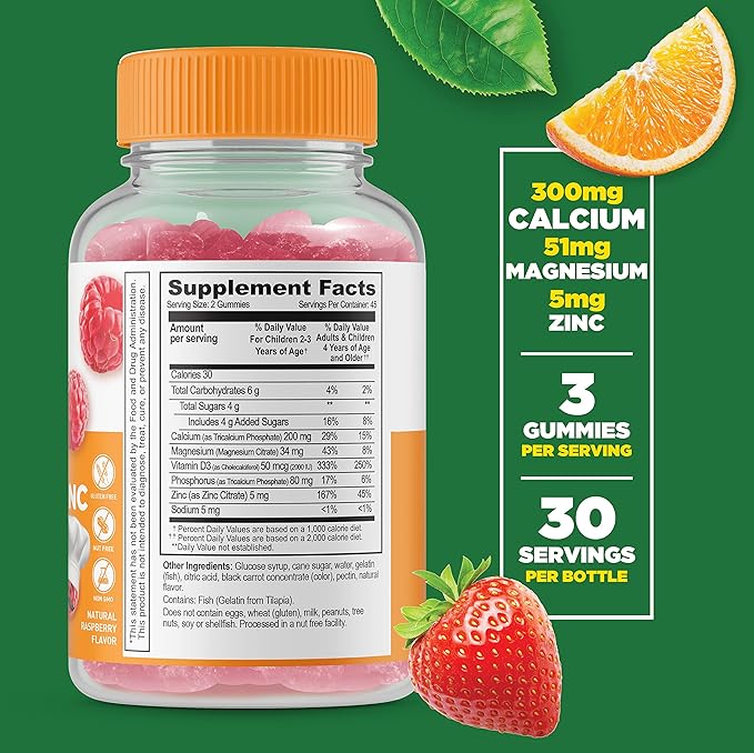 Lifeable Vitamine D3 + Vitamine K2 Enfants + Calcium Magnésium & Zinc Enfants, Lot de Gélifiés - Délicieux, Complément Vitaminique, Sans Gluten, Sans OGM, Gélifiés à Croquer