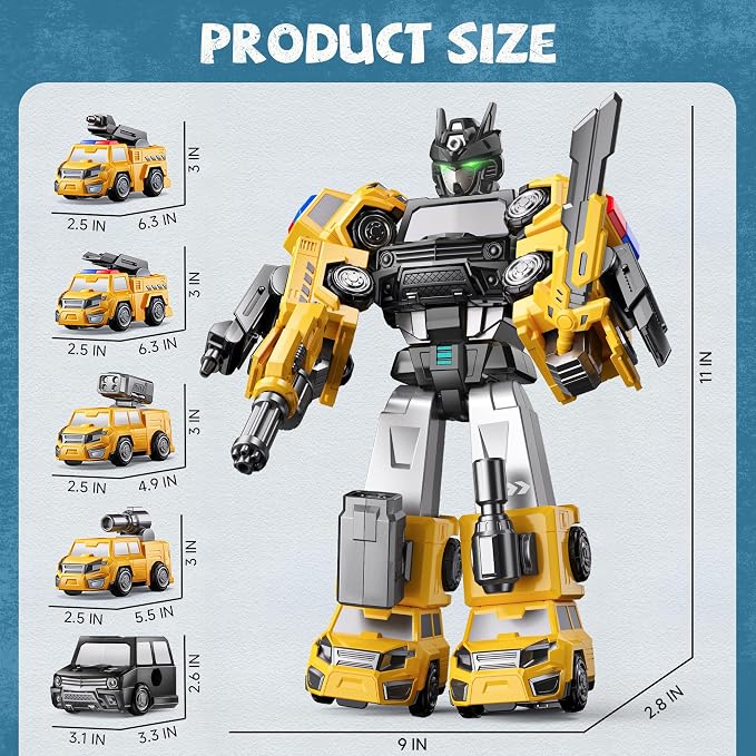 Gifts for 3 4 5 Year Old Boys, Toys for 3 4 5 Year Old Boys, 5-in-1 Transform Robot Toys for Boys 4-6, Easy DIY Assembly, 3 4 Year Old boy Birthday Gifts, Ideals Toys for Boys, Kids Toys